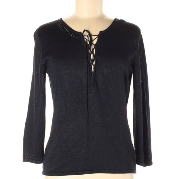 Banana Republic Black Long Sleeve Silk Sweater M - Picture 1 of 4